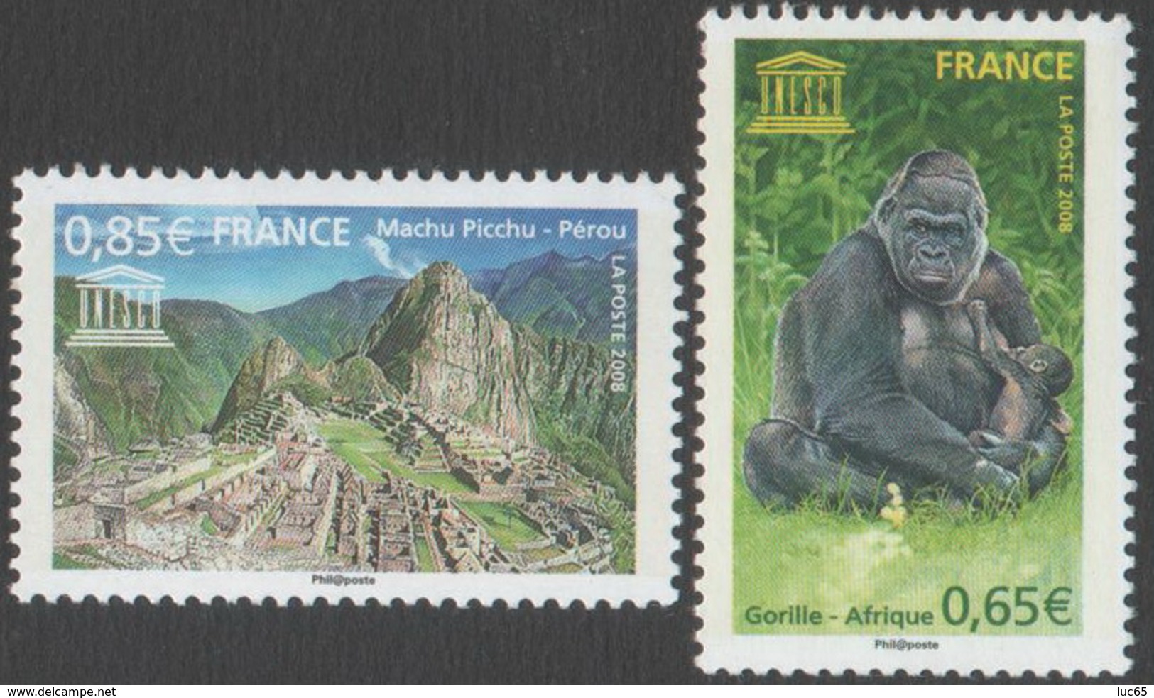 France Neufs Sans Charnière 2008 Faune Animal Gorille Machu Picchu YT Service UNESCO 140 141 - Ungebraucht