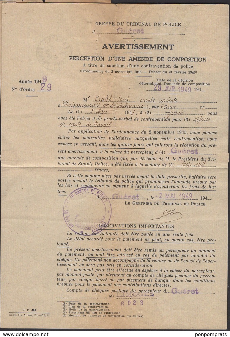 CREUSE: 15F Gandon Sur Pli Recommandé +avis De Réception +Retour à L'Envoyeur Oblt CàD A6 De GUERET - 1921-1960: Periodo Moderno