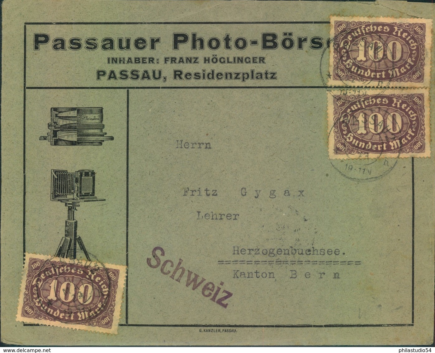 1923, PAASAUER PHOT-BÖRSE, Drucksache In Die Schweiz - Photography