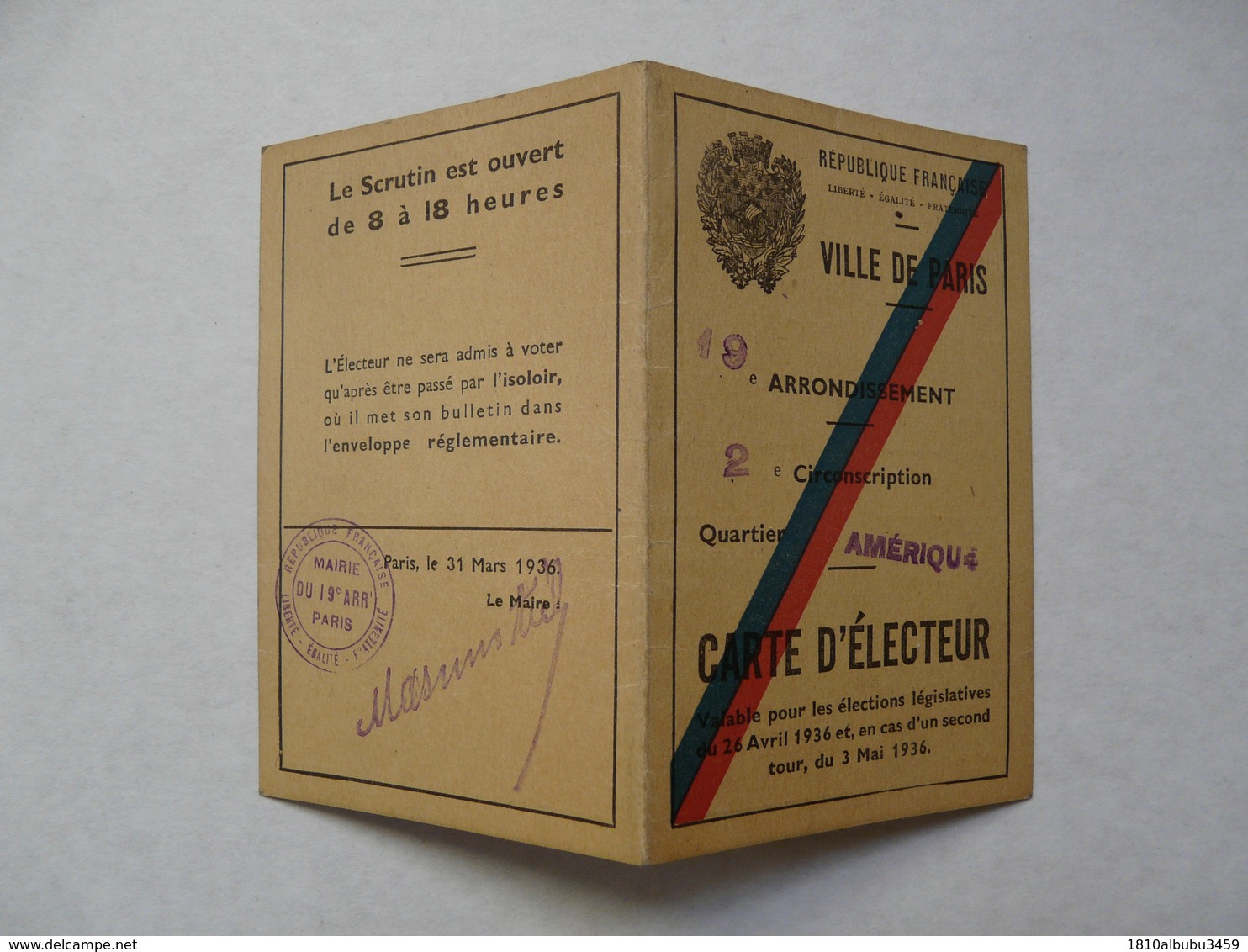VIEUX PAPIERS - 75 PARIS : CARTE D'ELECTEUR D'un Artiste Lyrique (Opéra) - Collections