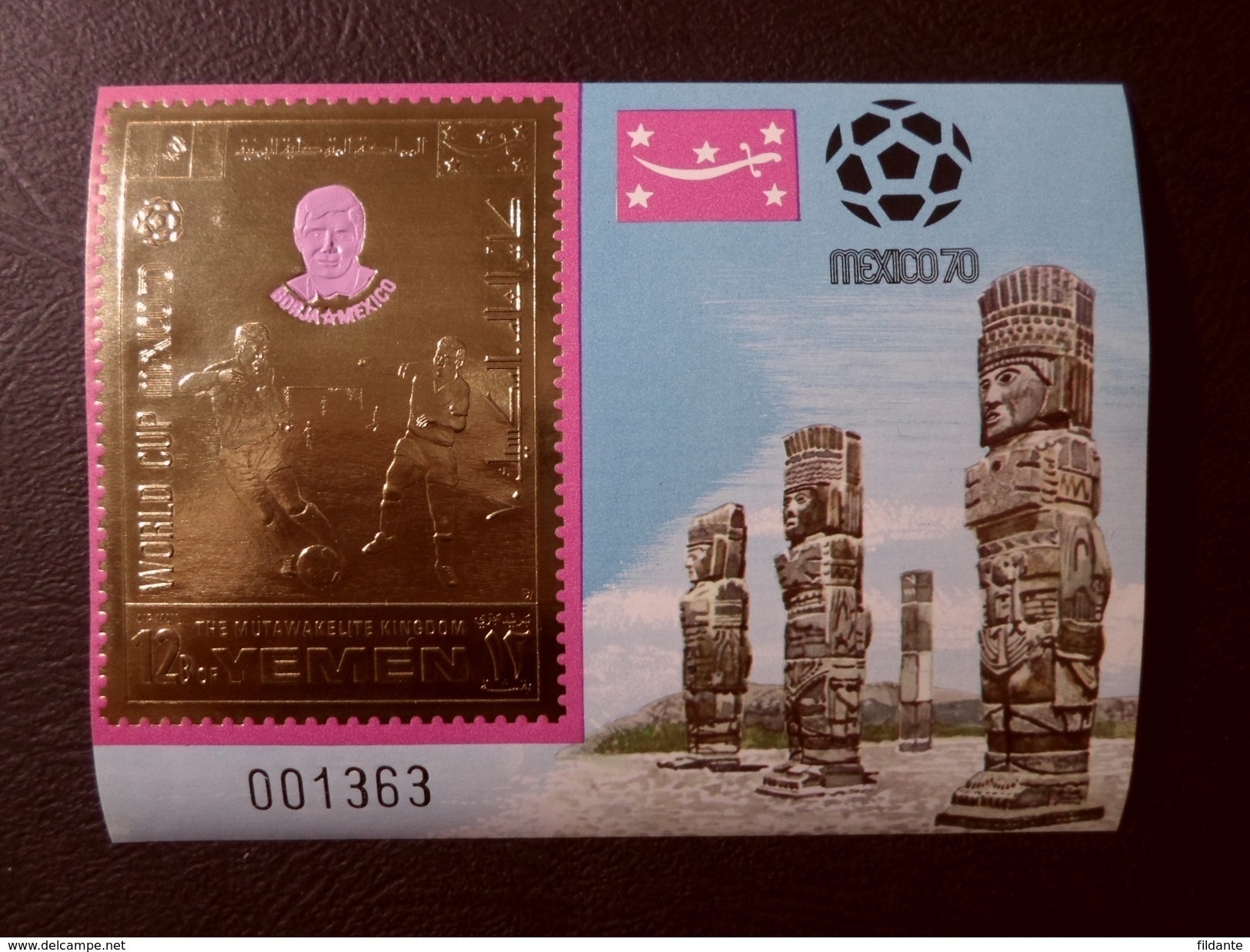 YEMEN 1970 TEMATICA CALCIO MEXICO'70 SERIE COMPLETA FOGLIETTI GOLD N. 193A-200A NUOVI ** MNH