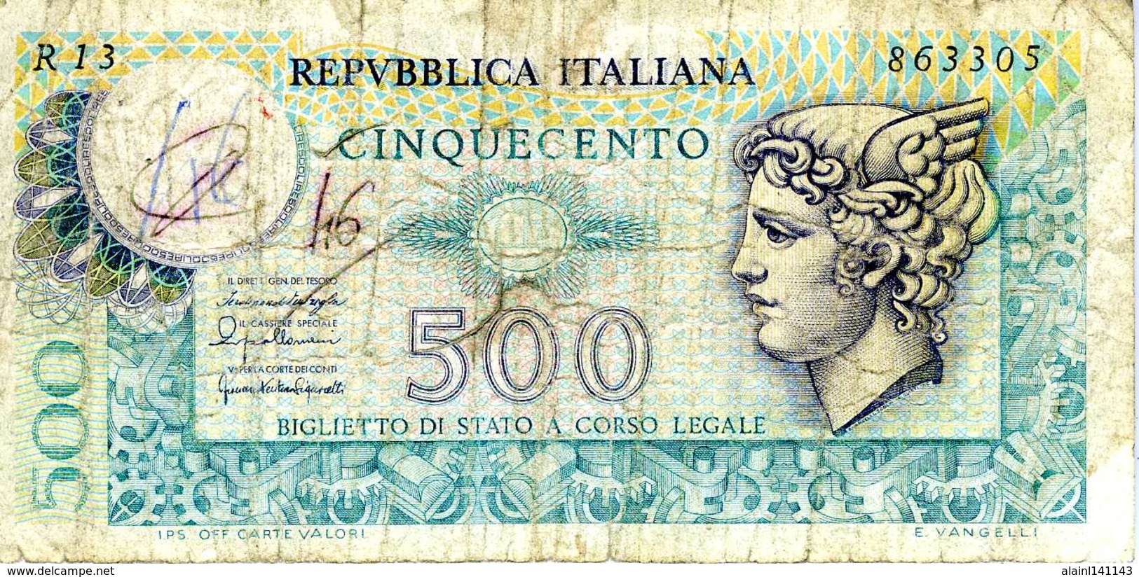 ITALIE - Republica Italiana - 500 Lire - D.P.R 05-06- 1976 - E.D.M 20-12-1976 - Série R13  863305 - P. 95 - AB - 500 Lire