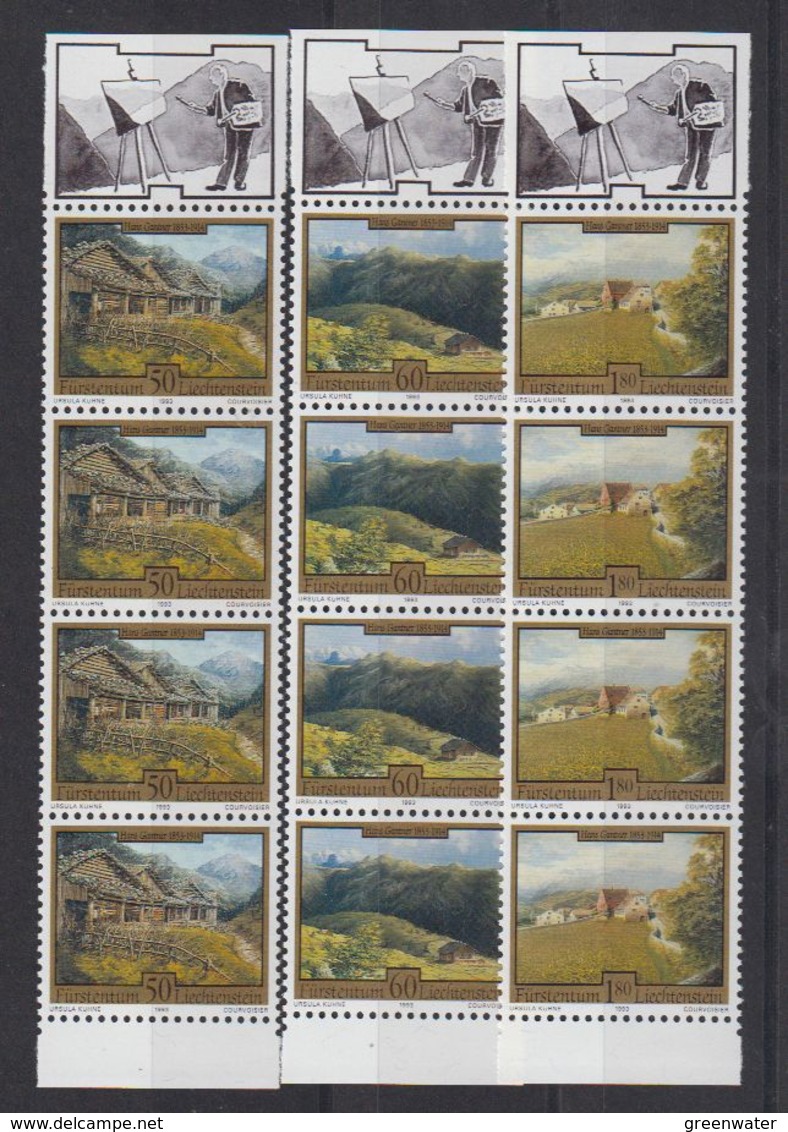 Liechtenstein 1993 Paintings Hans Gantner  3v Strip Of 4 ** Mnh (43443) - Ongebruikt