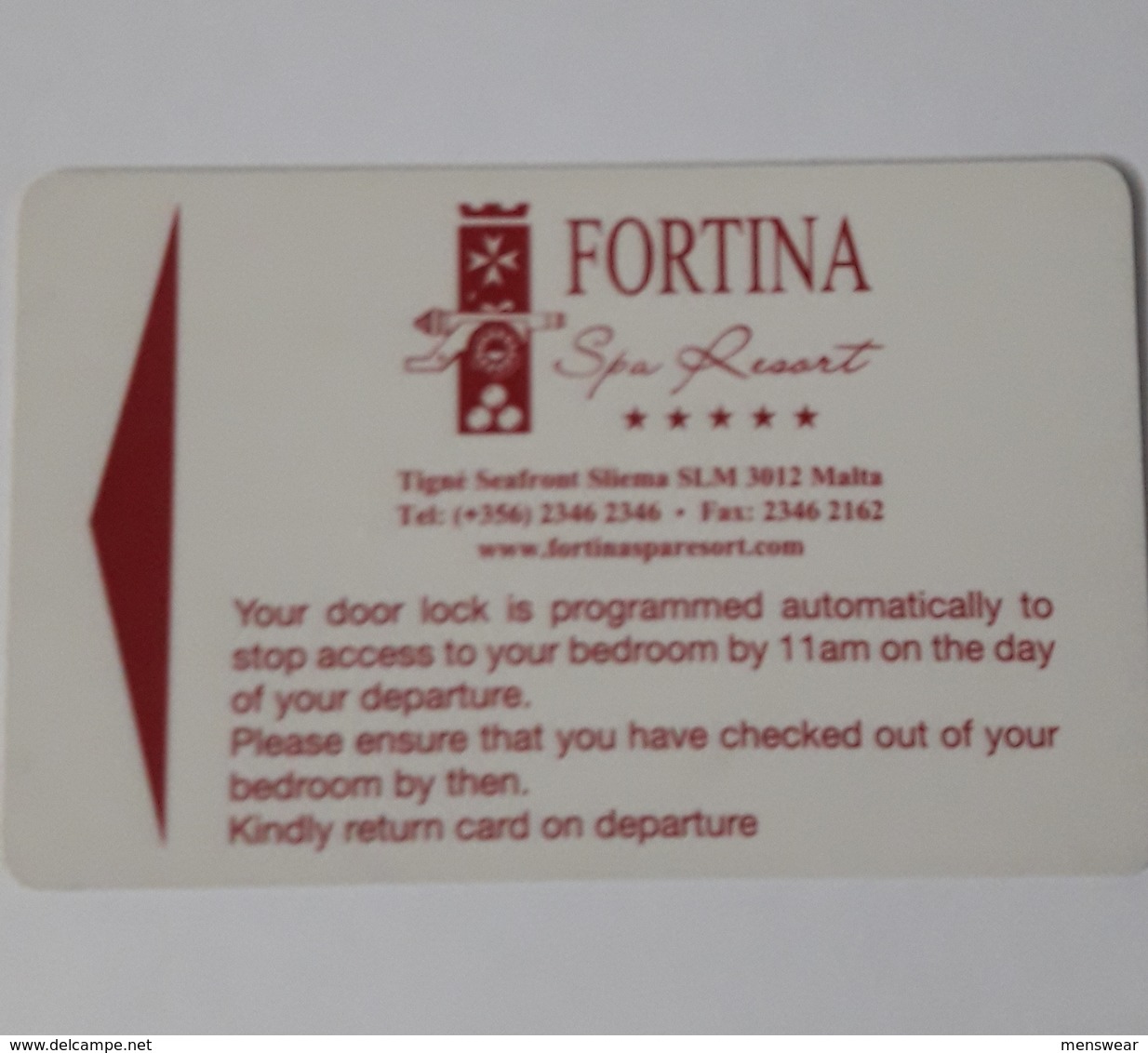 MALTA  HOTEL KEYCARD -  (  HOTEL FORTINA   ) - Hotel Keycards