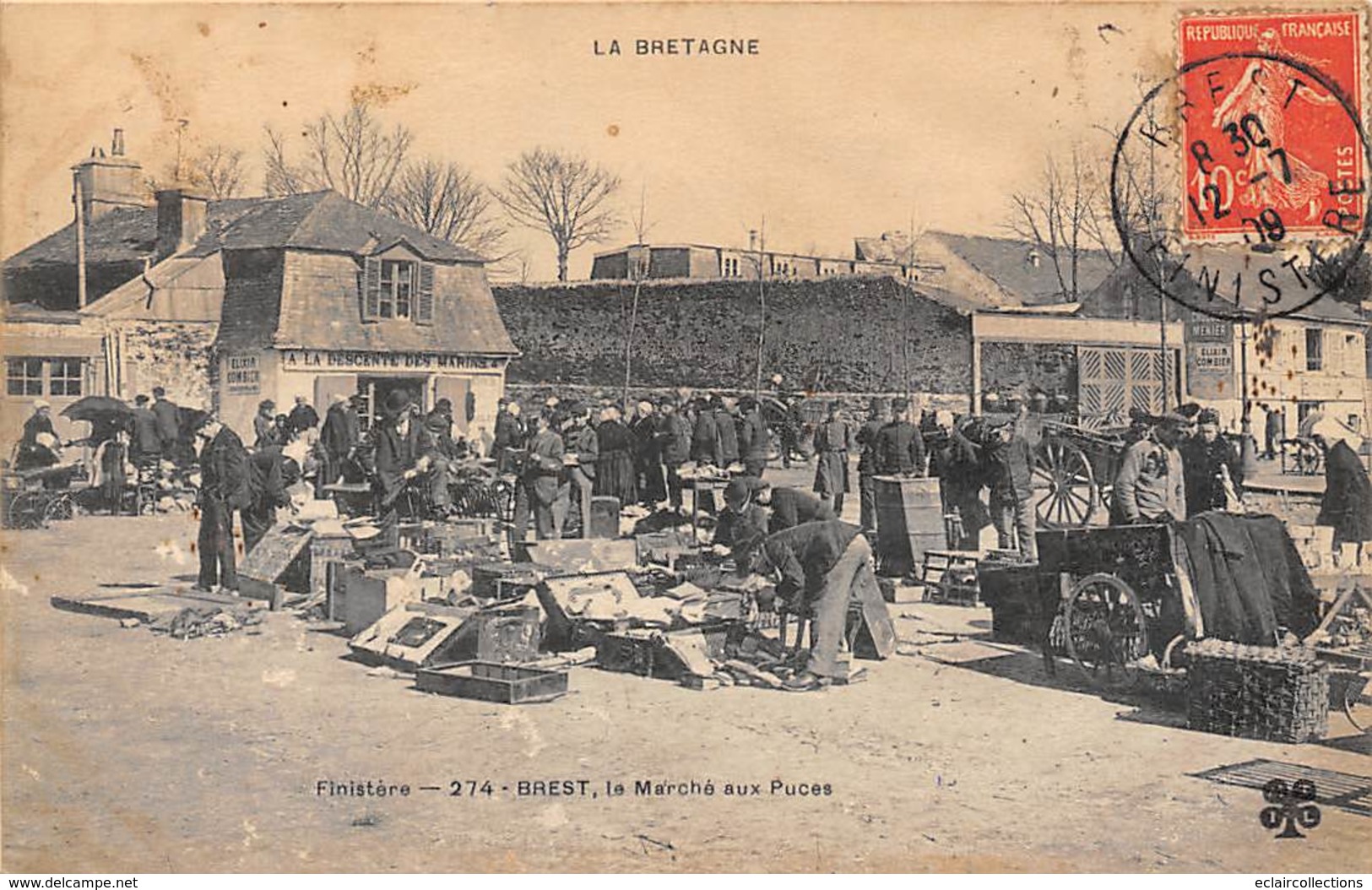 Brest      29       Le Marché Aux Puces.  Carte Recollée       (voir Scan) - Brest