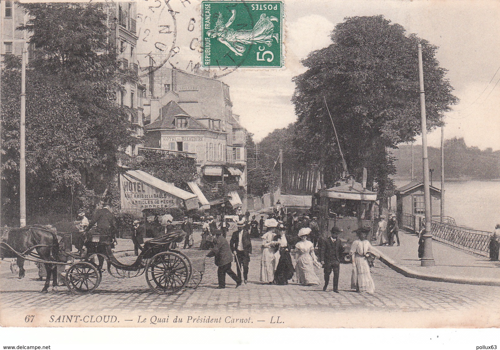 CPA SAINT-CLOUD (92) LE QUAI DU PRESIDENT CARNOT - BELLE ANIMATION - ATTELAGE - TRAMWAY - Saint Cloud