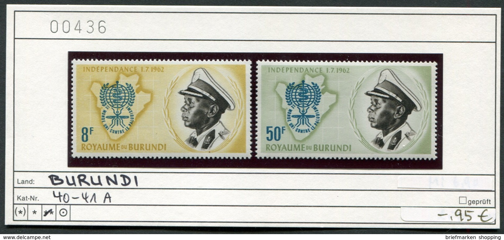 Burundi - Michel 40-41 A - ** Mnh Neuf Postfris - Malaria - Ungebraucht