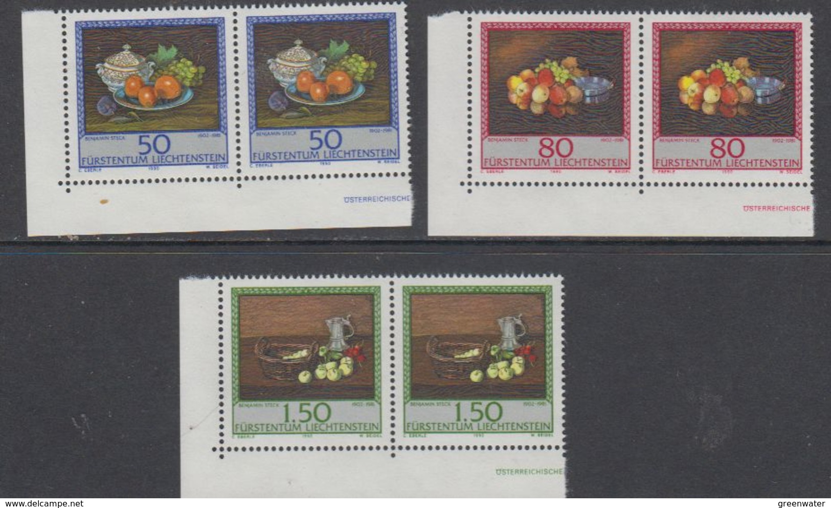 Liechtenstein 1990 Paintings / Benjamin Steck 3v (pair, Corner) ** Mnh (43447B) - Nuevos