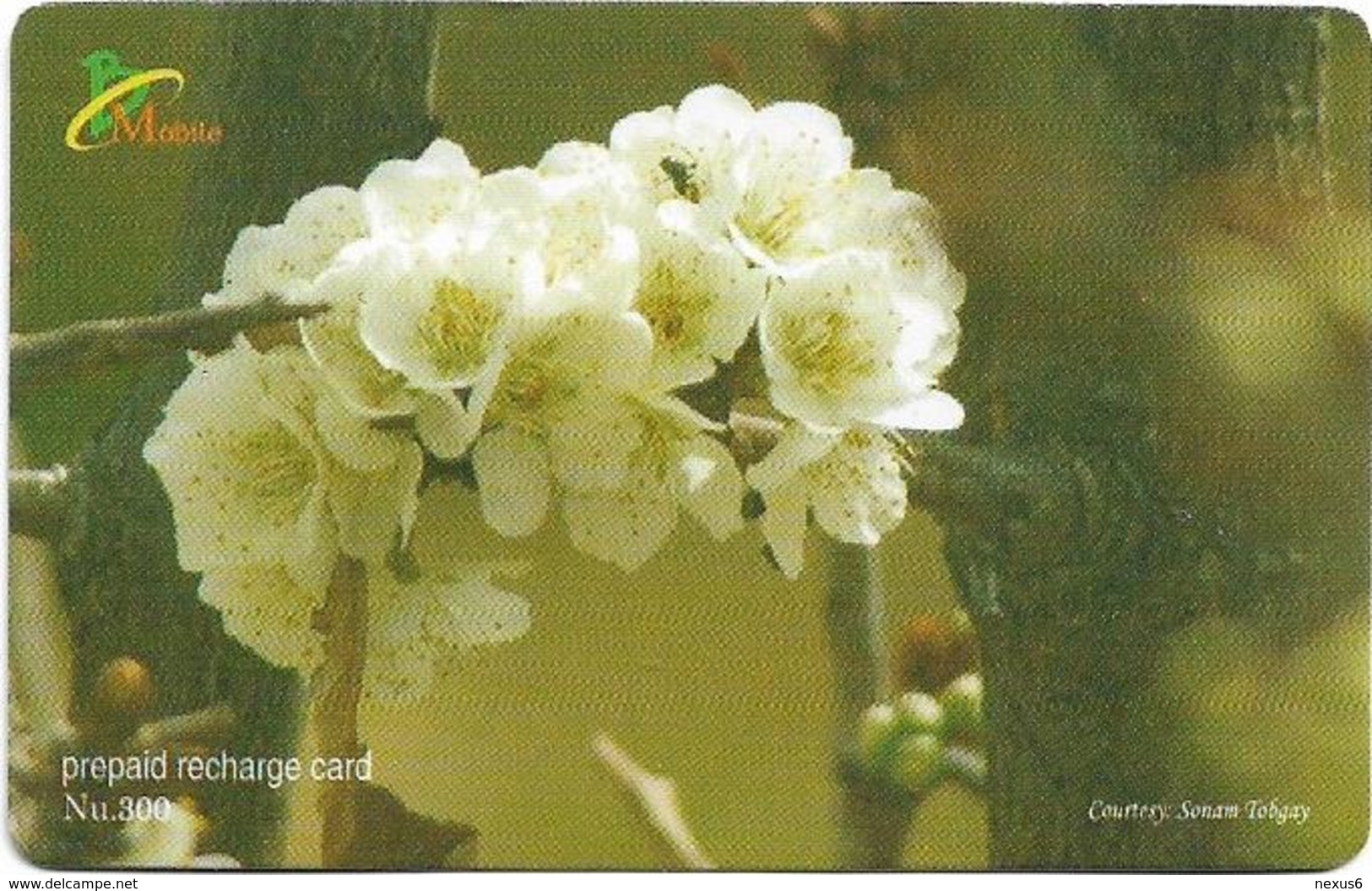 Bhutan - BMobile - White Flower #3 - GSM Refill 300Nu, Used - Bhutan