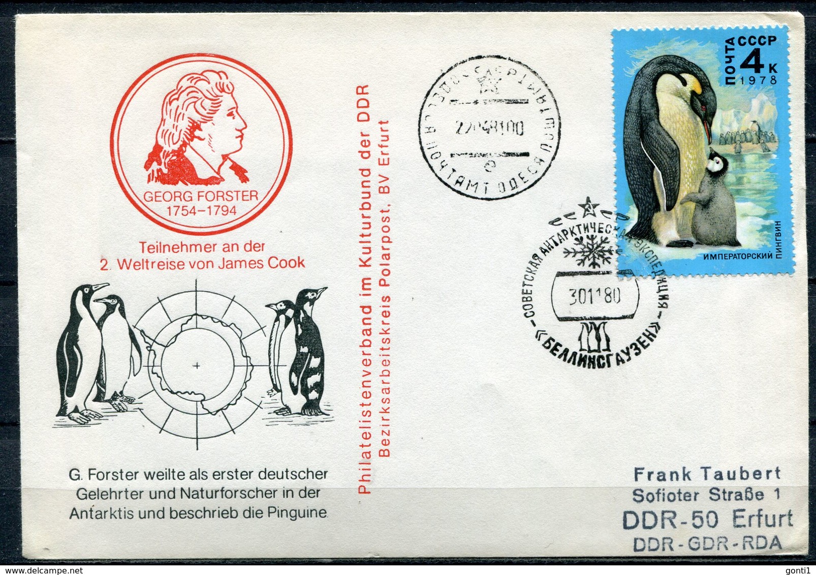 DDR/UDSSR 1980 Sonderbeleg Georg Forster,Naturforscher  Mit UDSSR Mi.Nr. ???? U.SST"Antarktis"1 Beleg - Natur