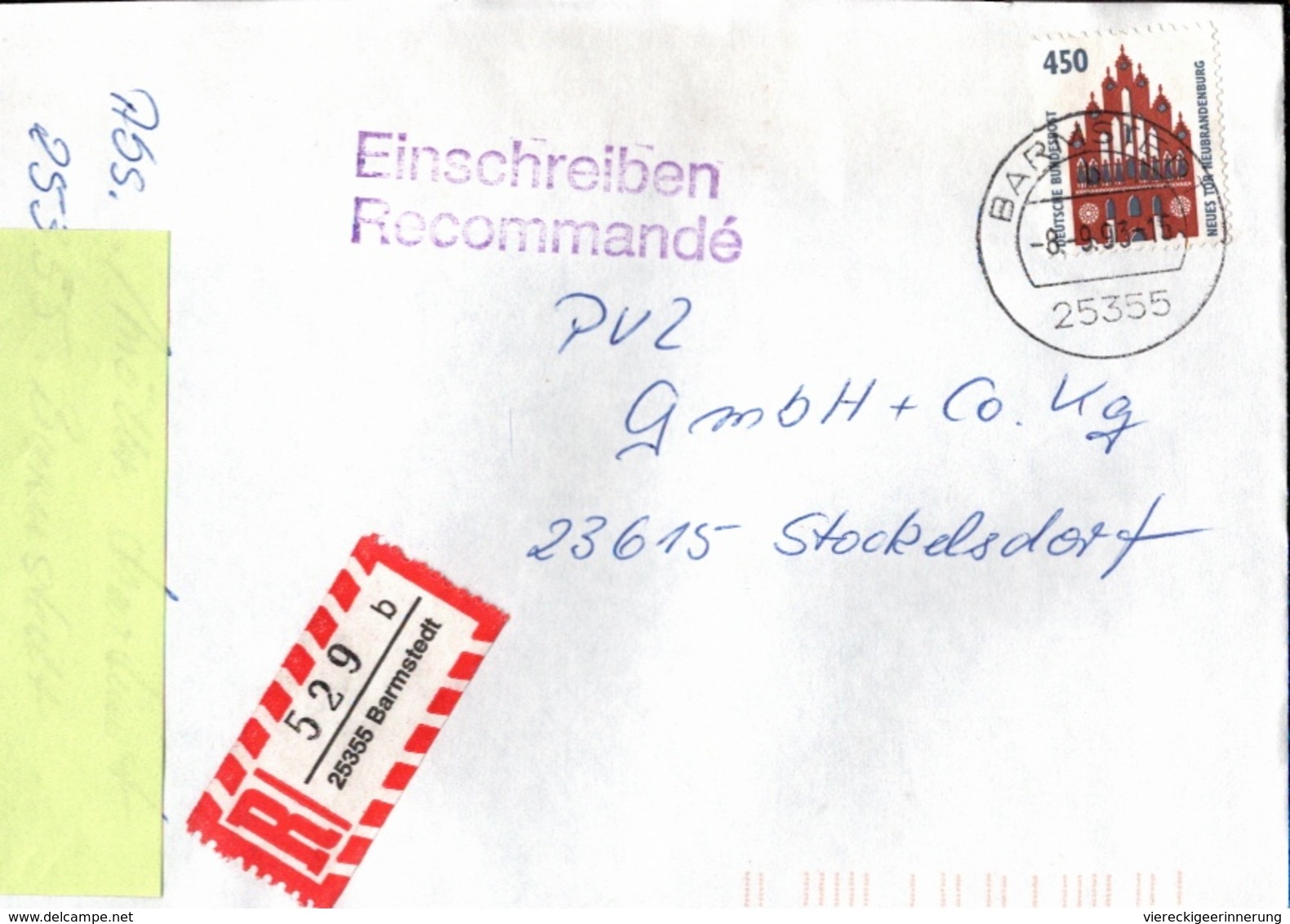 ! 1 Einschreiben 1993,  R-Zettel Aus Barmstedt, 25355 , Schleswig-Holstein - Etiquettes 'Recommandé' & 'Valeur Déclarée'