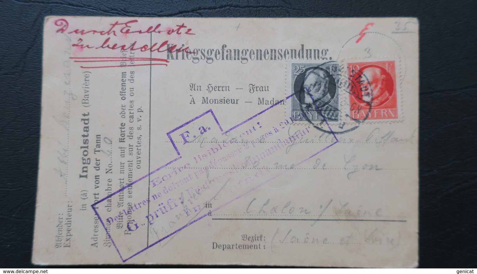 Carte Formulaire Du Camp De Ingolstadt Fort Von Der Tann 1915 Affranchie Avec Timbres Baviere Pour Chalons - 1. Weltkrieg 1914-1918