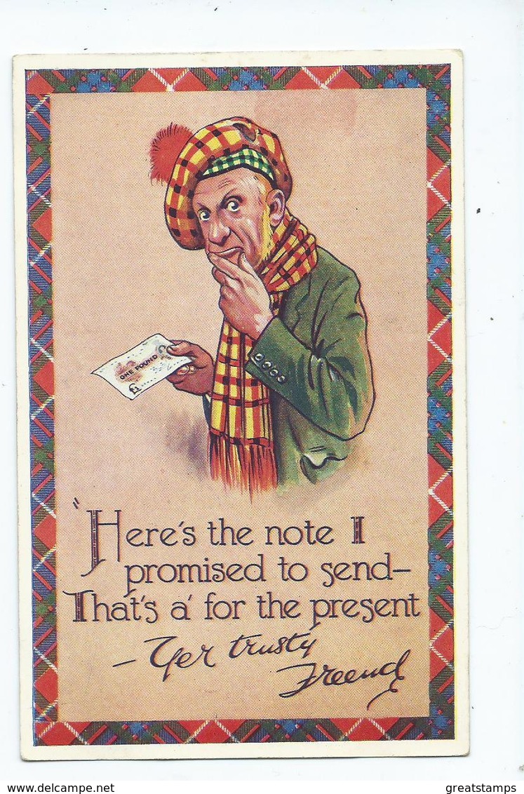 Comic Humour Postcard Valentines Pawky Scot 3014 Unused Here's The Note I Promised To Send - 1900-1949