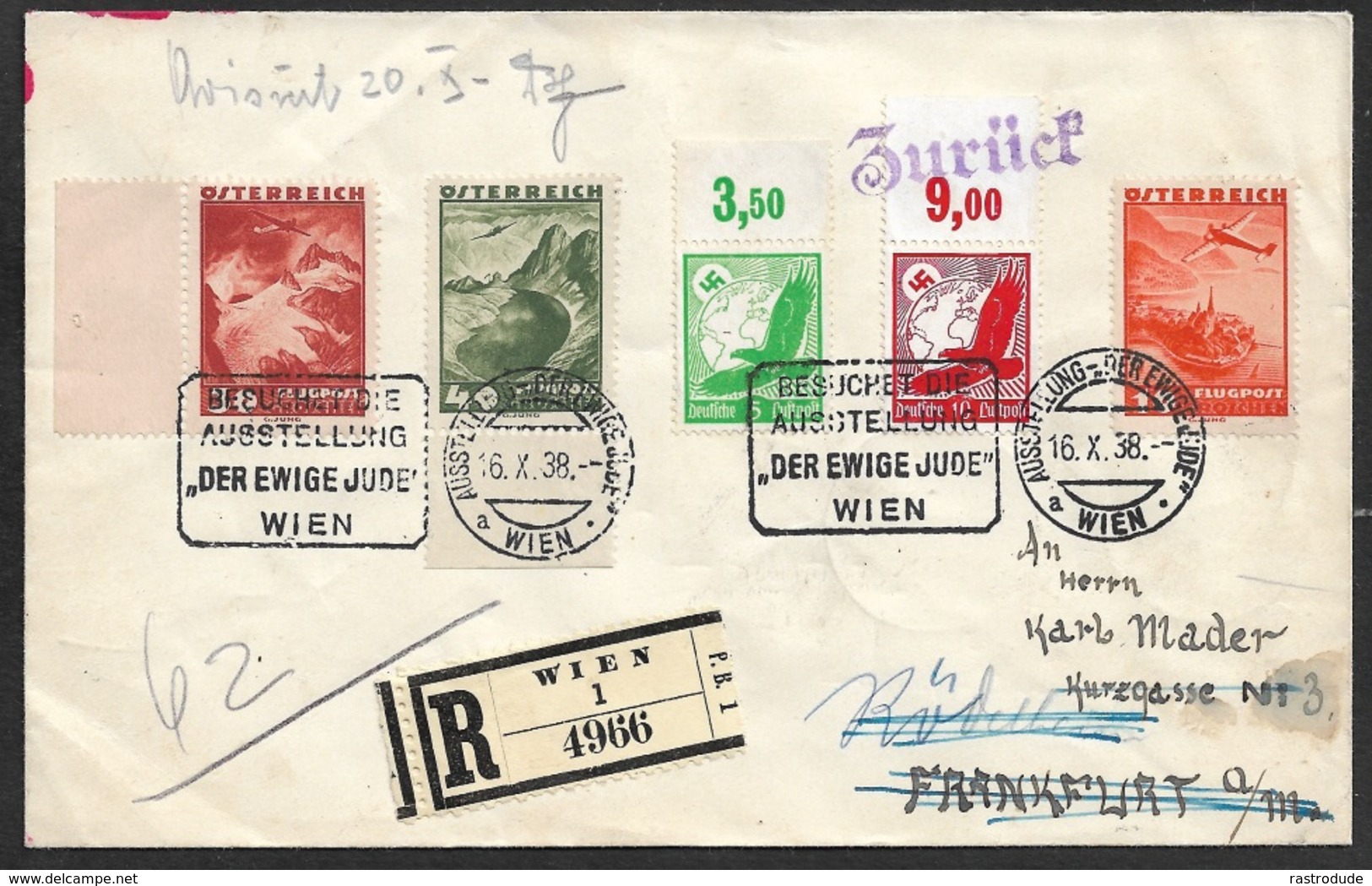 1938 JUDAICA - OSTMARK ÖSTERREICH, R-Brief Mit Mischfrankatur Sndrstpl. "DER EWIGE JUDE" - Covers & Documents