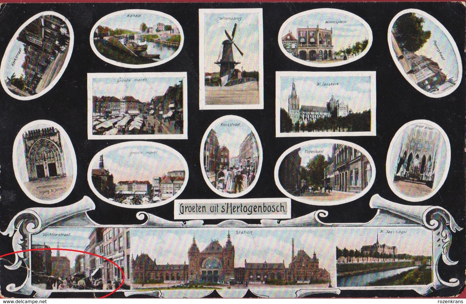 Nederland 2 1/2 Cent Groeten Uit 's-Hertogenbosch (kreukje) Mooie Stempel Sterrenstempel 1913 Naar Tongeren Tongres - Lettres & Documents