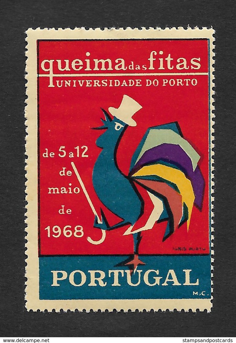 Portugal Vignette Queima Das Fitas 1968 Porto Coq Oporto Cinderella Roaster - Emissions Locales