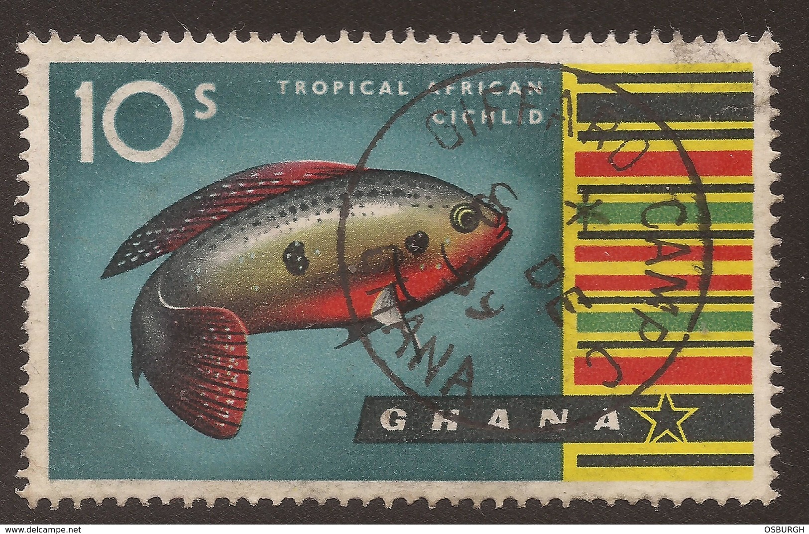 GHANA. POSTMARK GIFFARD CAMP. 10/- USED - Ghana (1957-...)