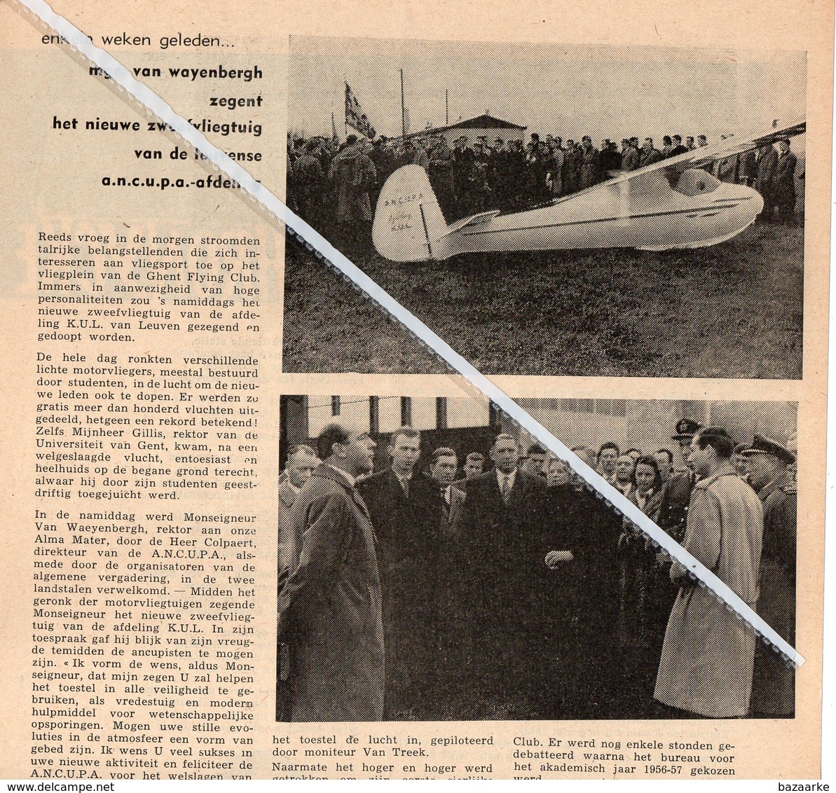 LEUVEN..1957.. MGR. VAN WAYENBERG ZEGENT HET NIEUWE ZWEEFVLIEGTUIG VAN DE LEUVENSE A.N.C.U.P.A. AFDELING - Non Classés