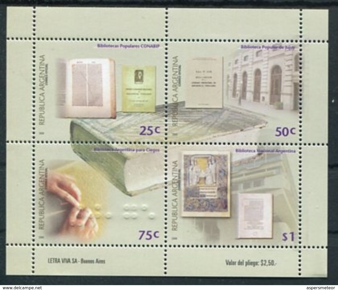 BIBLIOTECAS ARGENTINAS. AÑO 2000 GOTTIG JALIL HB 129 HOJA CON IMPRESION EN RELIEVE BRAILLE MNH TBE BLOCK FEUILLET -LILHU - Nuevos