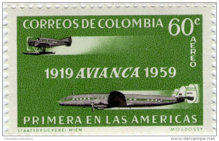 Lote 24d, Colombia, 1959,  40 Años De Avianca, Avion, Stamp On Stamp, 2 V, Airplane - Colombia