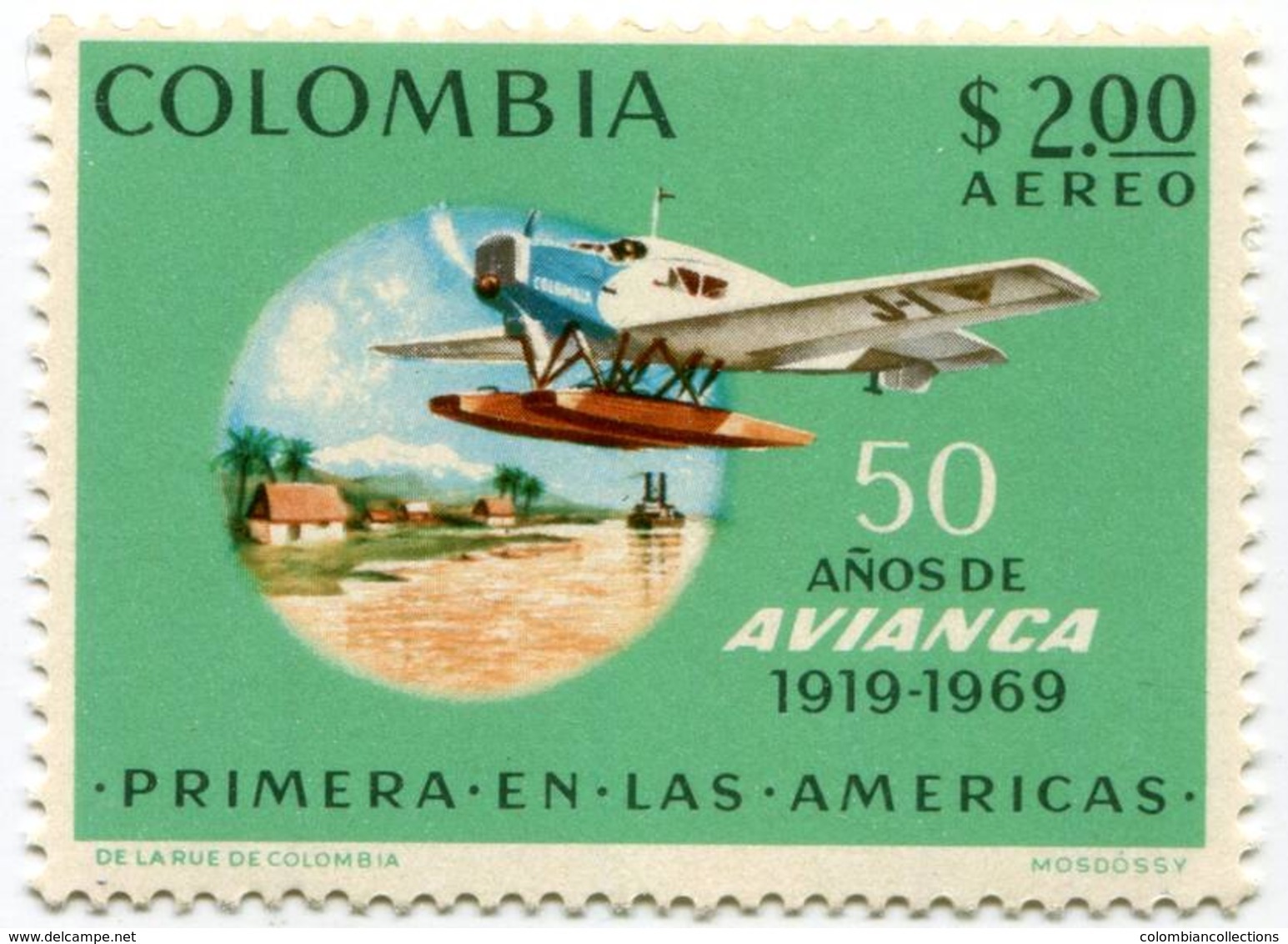 Lote 1181-4, Colombia, 1969, Sello, Stamp, 4 V, 50 Años Del Primer Vuelo Postal, Airplane, Map, Expo, Hydroplane, Jet - Colombia