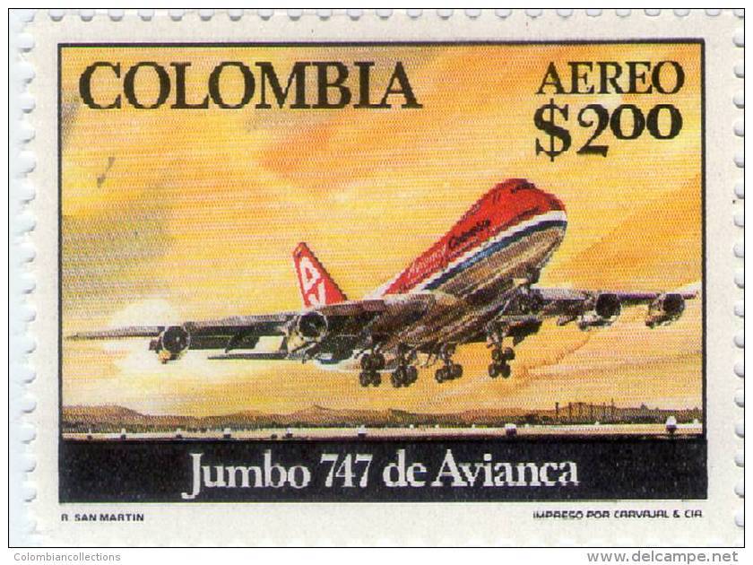 Lote 1338, Colombia,1976, Sello, Stamp, Inauguration Of 747 Jumbo Jet Service By Avianca, Airplane - Colombia