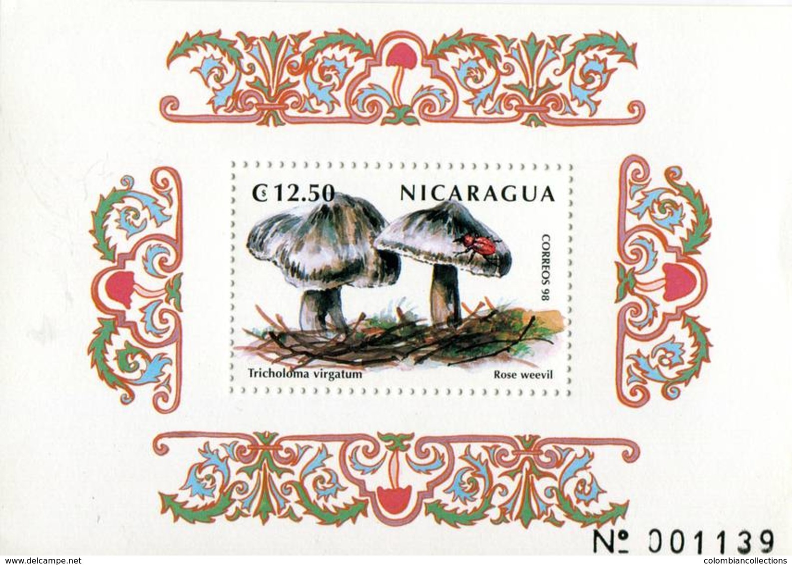 Lote 2291-2, Nicaragua, 1998, HF, SS, 2 V, Hongos E Insectos. Mushrooms And Insects - Nicaragua