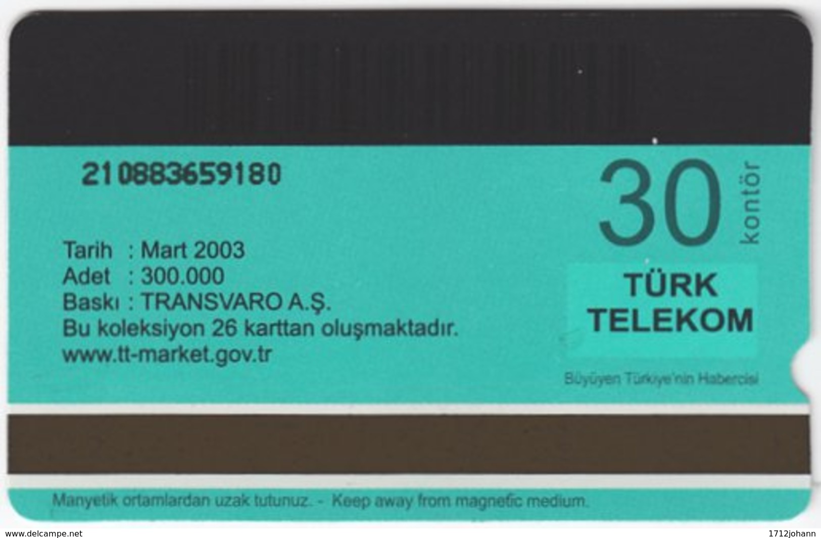 TURKEY C-177 Magnetic Telekom - Animal, Sea Life, Fish - Used - Turkey