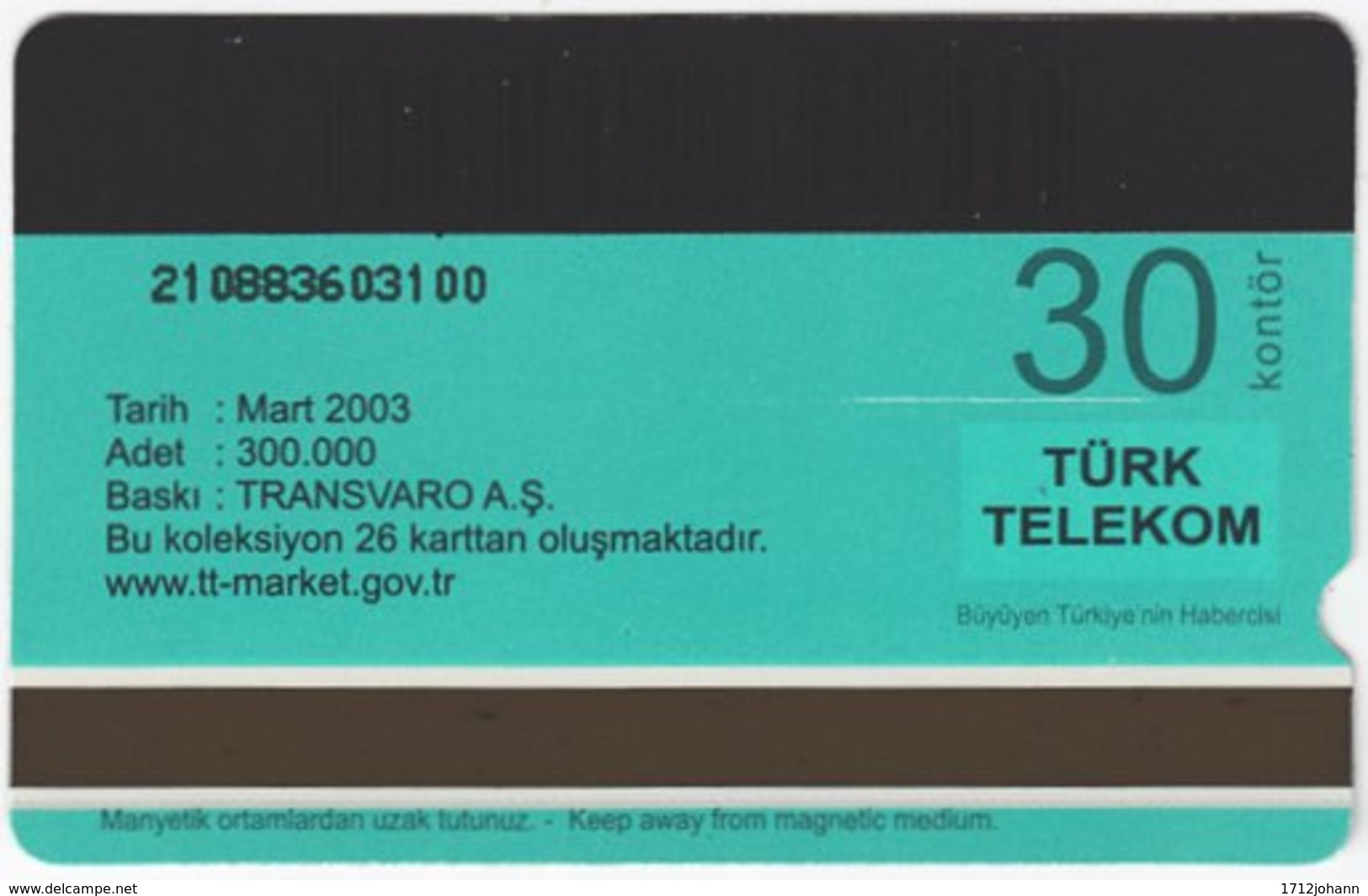 TURKEY C-181 Magnetic Telekom - Animal, Sea Life, Gorgonia - Used - Turkey