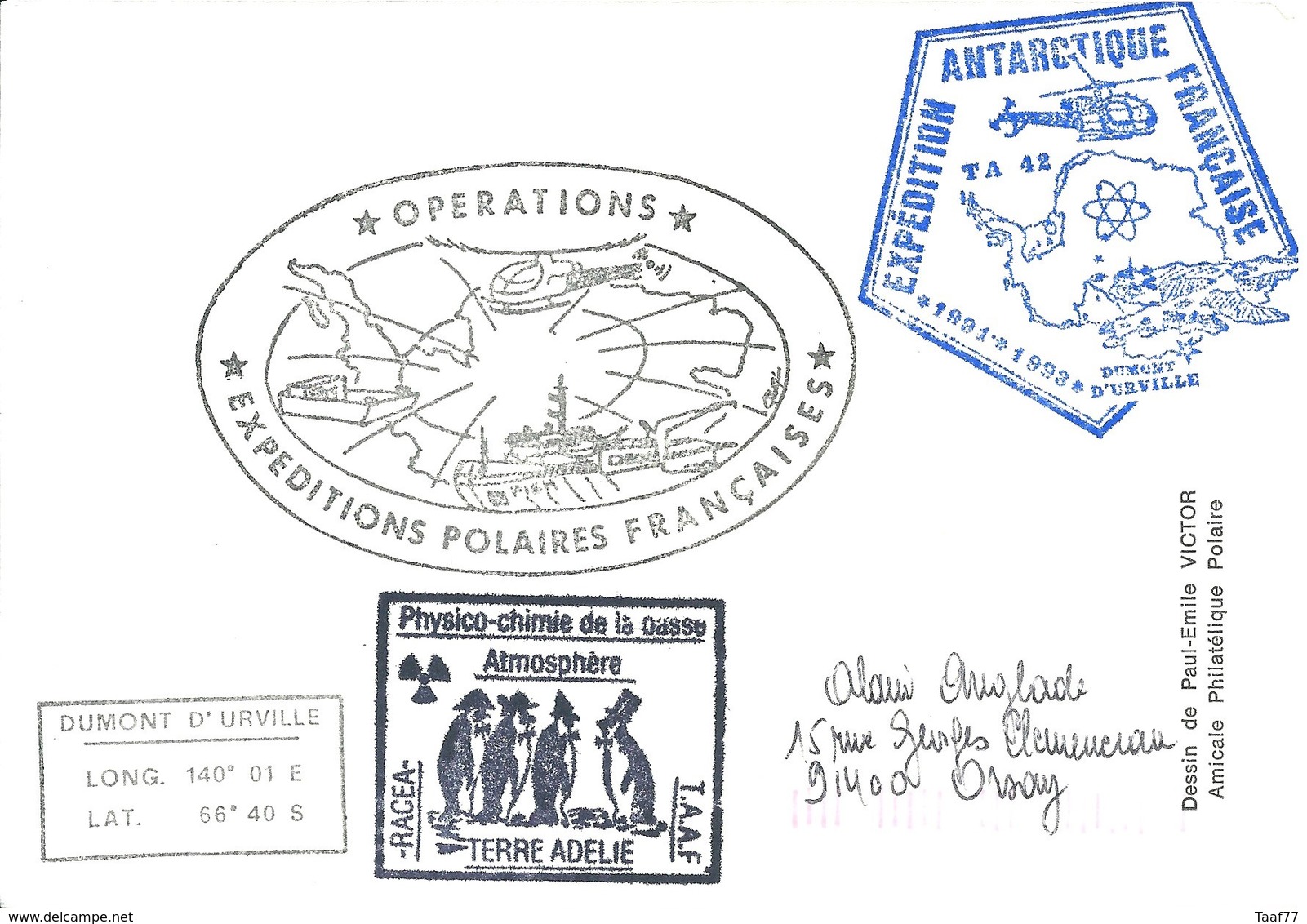 TAAF - Dumont D'Urville-T.Adélie: Carte Illustrée PEV Avec Timbre N°157 Amiral Douguet - 31/12/1992 - Lettres & Documents