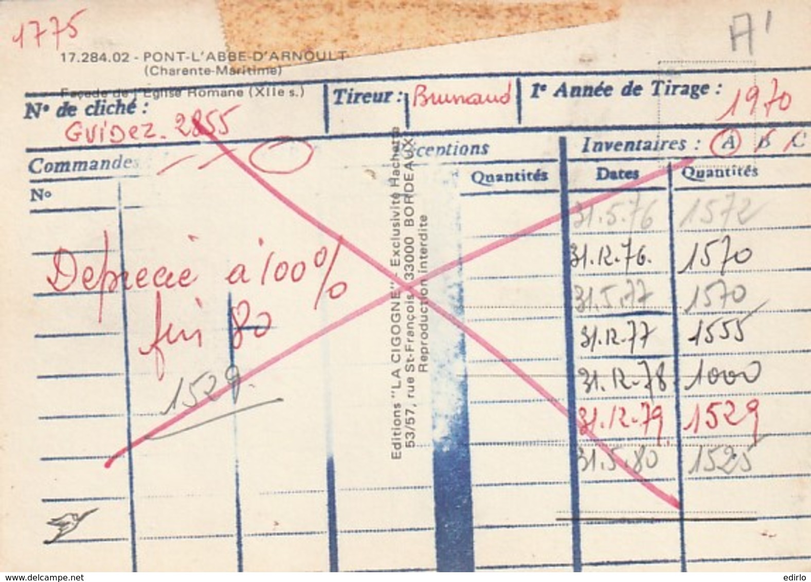 **  UNIQUE   *** 17 *** Carte De Stock Imprimeur  -  Pont L'Abbé D'Arnoult - L'église - Pont-l'Abbé-d'Arnoult