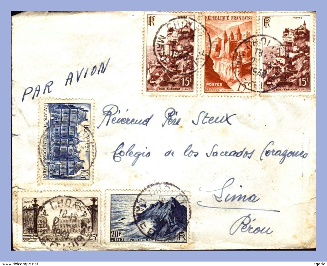 Lettre Par Avion - France (Cholet) - 1948. Vers Perou (Lima) - Lettres & Documents