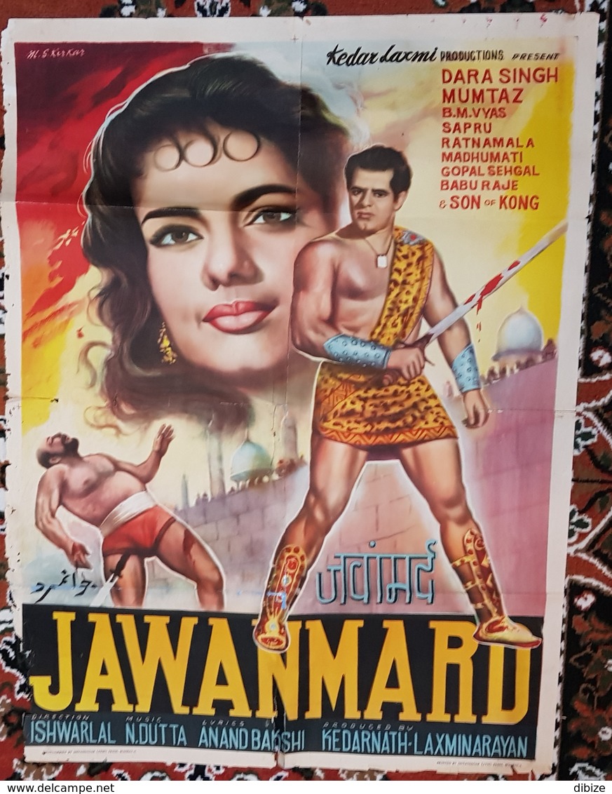 Poster. Indian Movie. Jawanmard. Dara Singh. Mumtaz. 1966. Size 29/ 39 Inches.  Very Average State. Tears. Need To Tape. - Posters