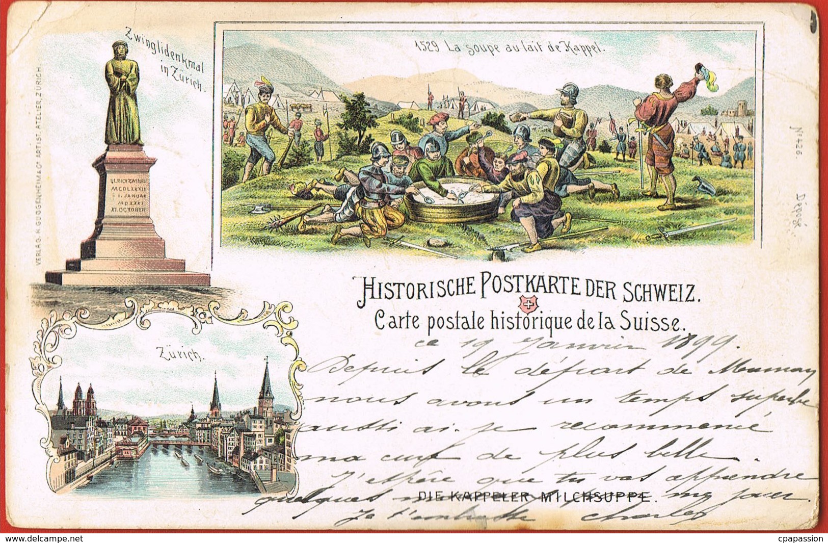 Historische Postkarten Der Schweiz- Carte Postale Historique De La Suisse-Litho Multivues 1899 Scans Recto Verso- - Risch-Rotkreuz