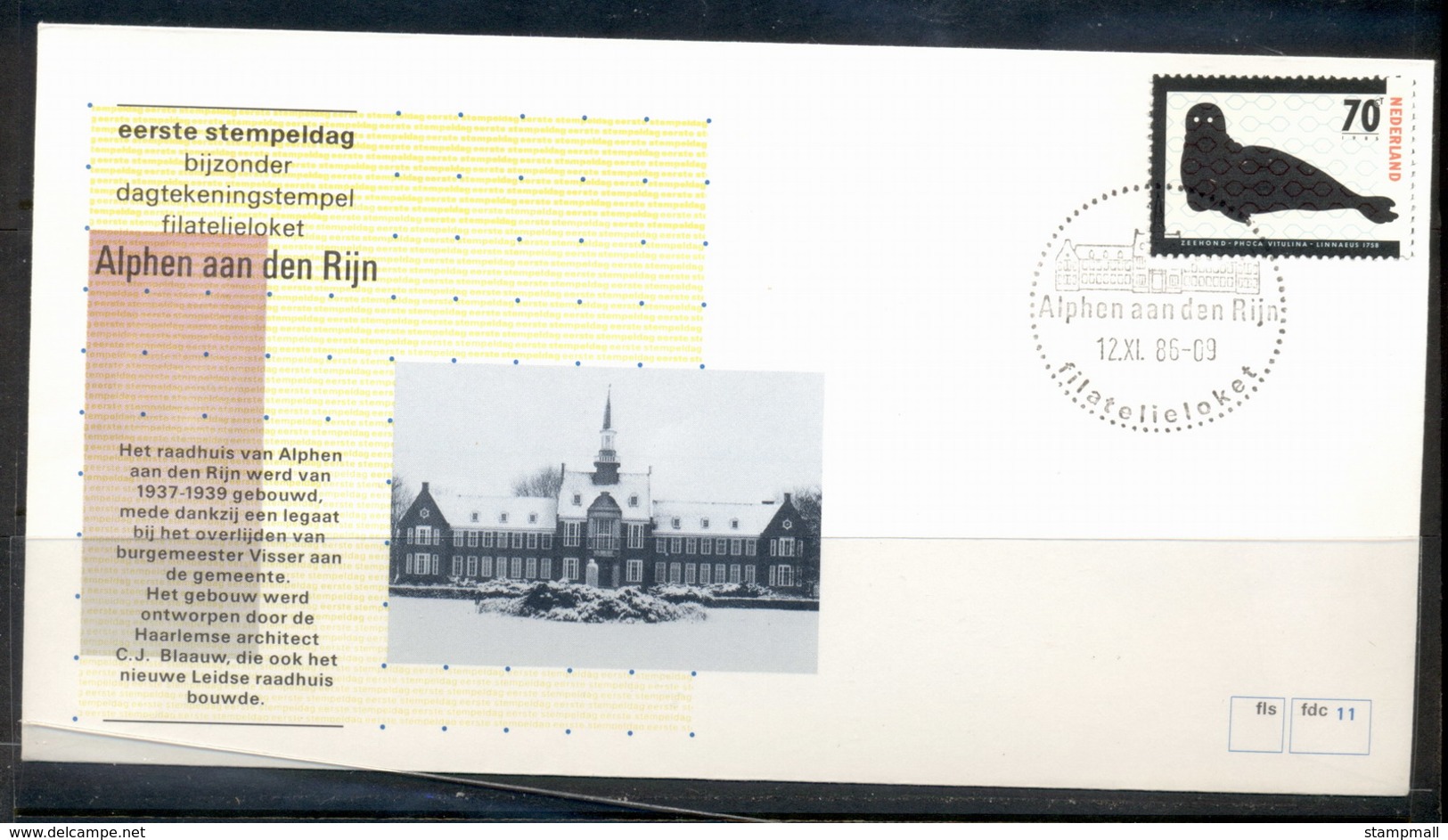 Netherlands 1986 #11 Town Cancel Alpen Aan Den Rijn FDC - FDC