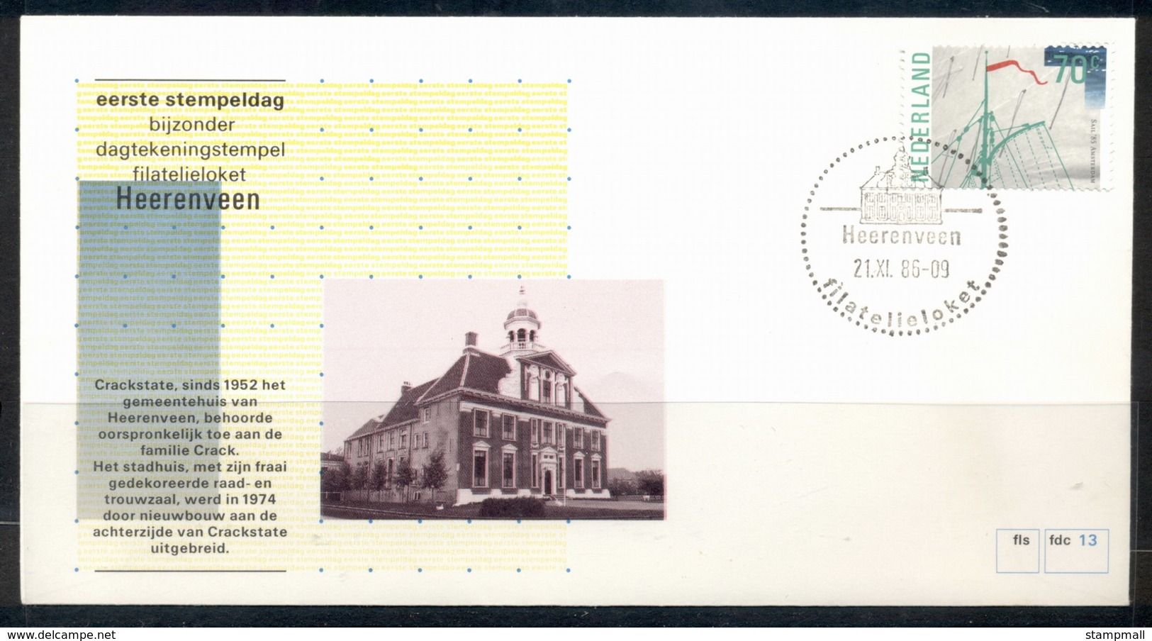 Netherlands 1986 #13 Town Cancel Heerenveen FDC - FDC