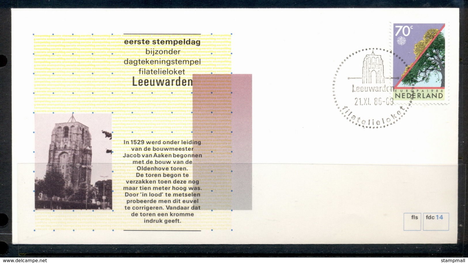 Netherlands 1986 #14 Town Cancel Leeuwarden FDC - FDC