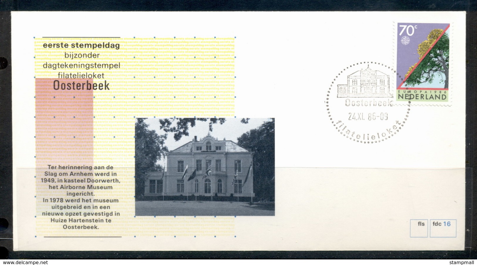 Netherlands 1986 #16 Town Cancel Oosterbeek FDC - FDC