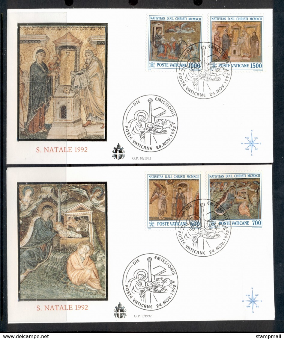 Vatican 1992 Xmas, Mosaics 2x FDC - FDC