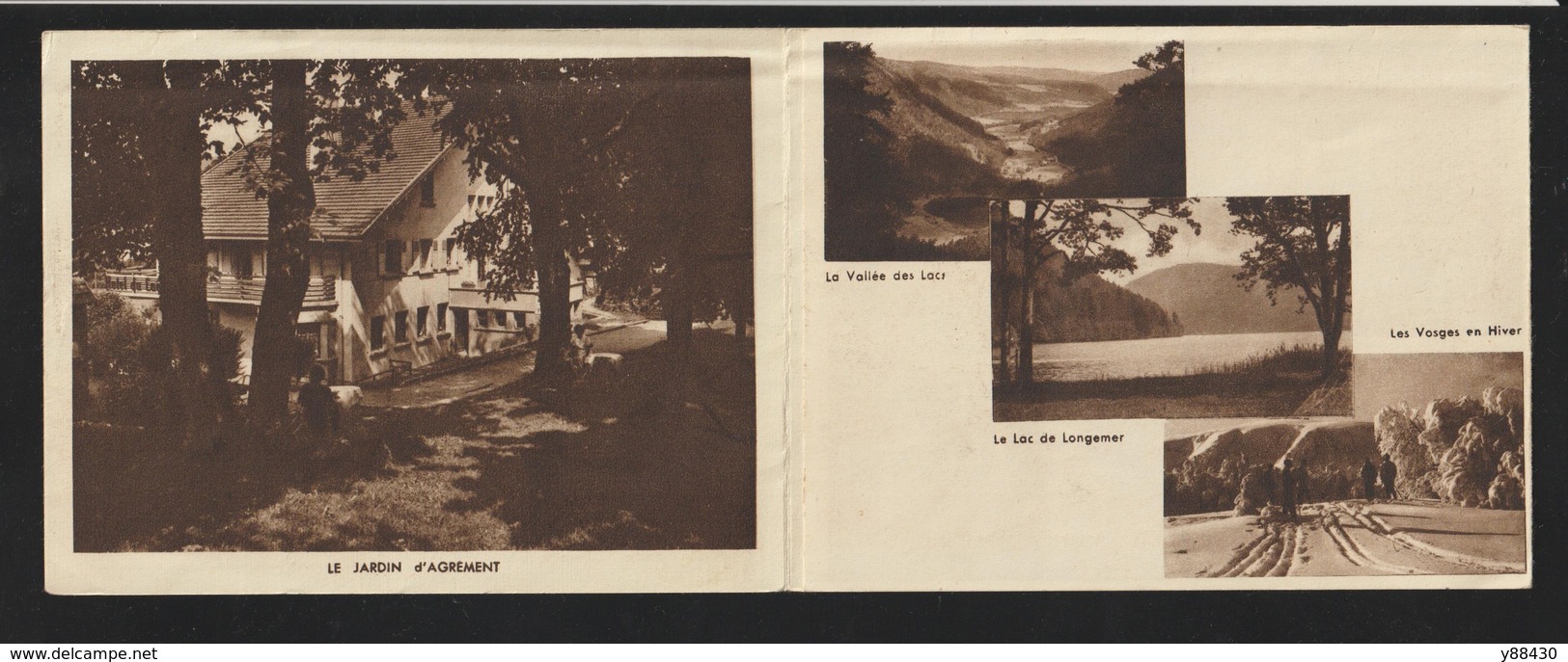 Dépliant 3 volets sur HÔTEL DU LAC DE LONGEMER. Vosges - années 1930/40 - Famille Fermbach-Lalevée à XONRUPT -10 scannes