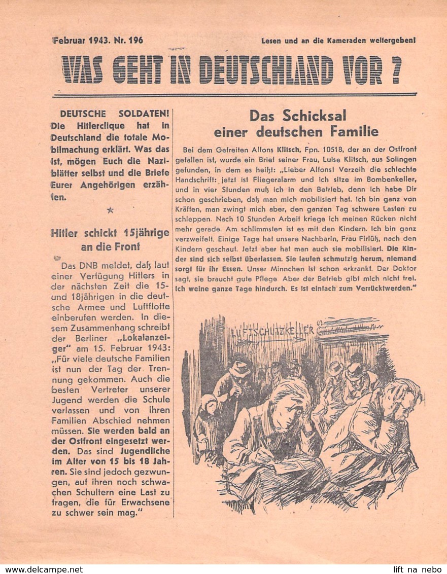 WWII WW2 Flugblatt Tract Soviet Propaganda "Was Geht In Deutschland Vor?" Februar 1943 Nr. 196  CODE 2415 - 1939-45