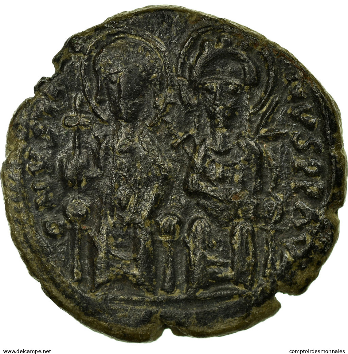 Monnaie, Justin II Et Sophie, Follis, 571, Constantinople, TTB, Cuivre, Sear:360 - Bizantinas