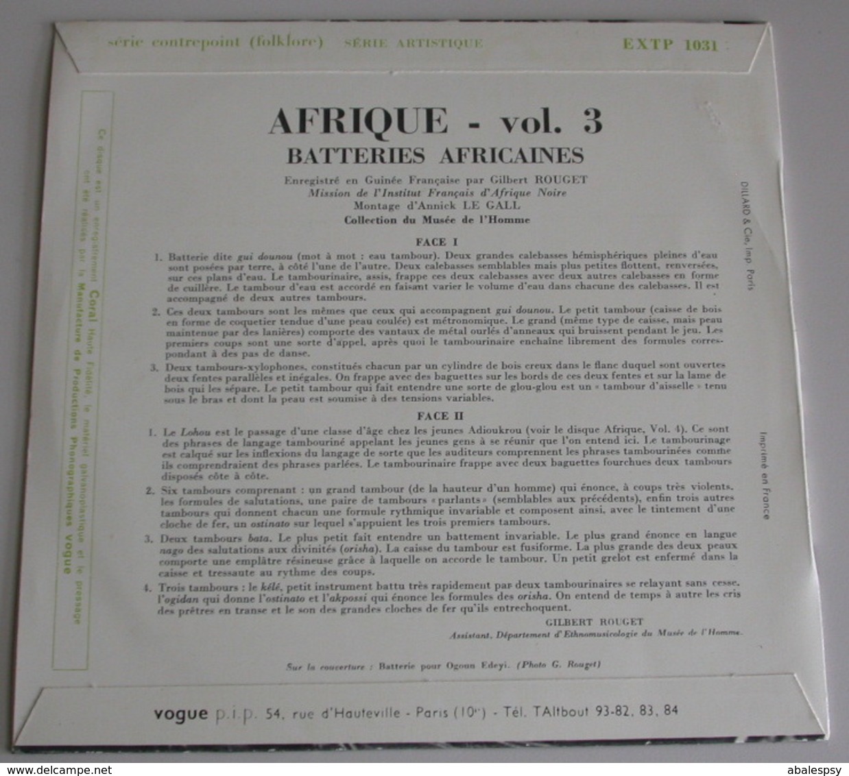 Batteries Africaines 45t EP Vol. 3 Vogue Extp 1031France)  NM M - World Music