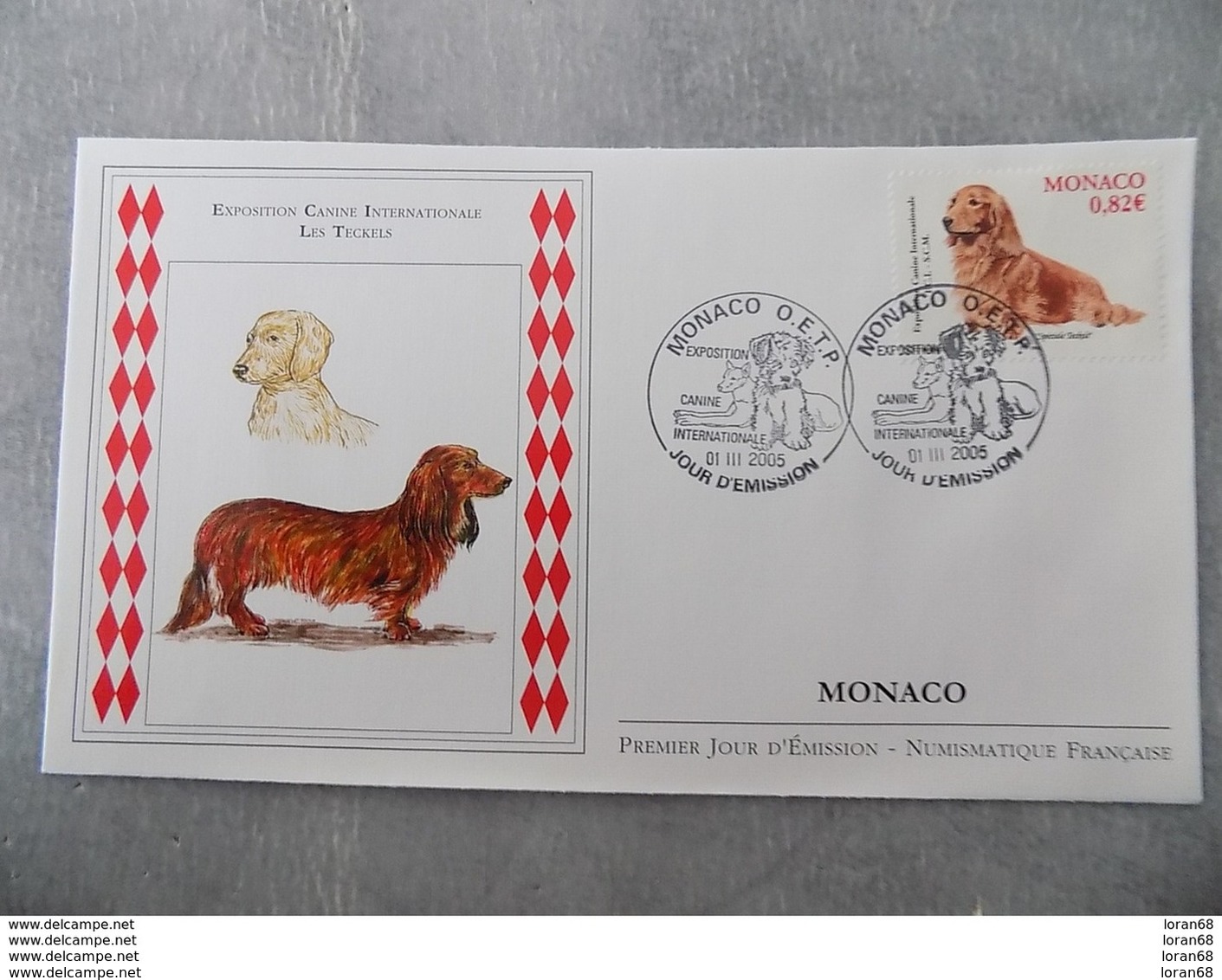 FDC MONACO 2005 : Exposition Canine, Les Teckels (Timbre De 0.82 Euro) - FDC