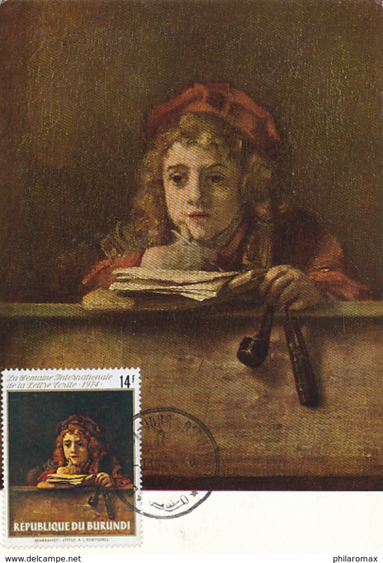 D37543 CARTE MAXIMUM CARD 1974 BURUNDI - REMBRANDT'S SON TITUS BY REMBRANDT CP ORIGINAL - Rembrandt