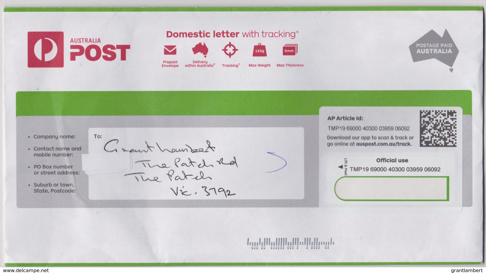 Australia 2019 Domestic Letter With Tracking, Used - Storia Postale