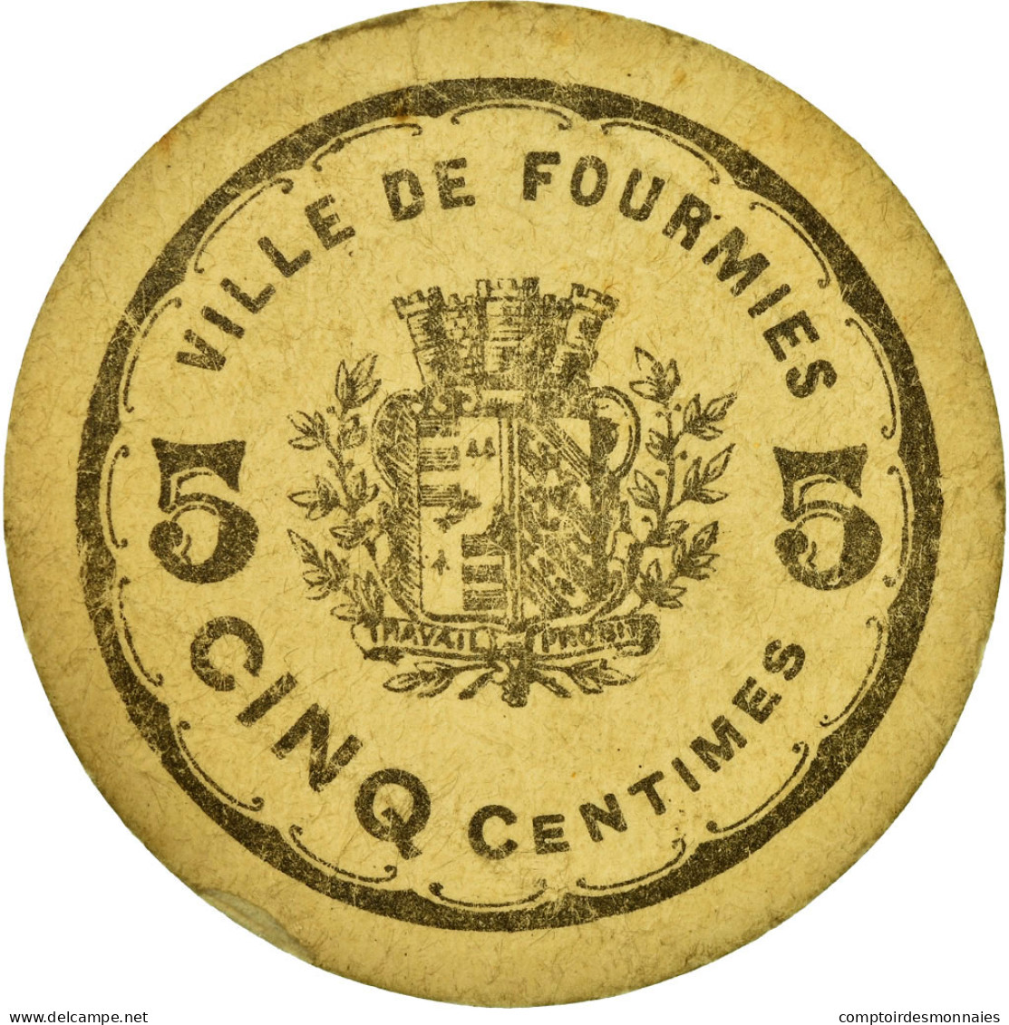 Monnaie, France, Ville De Fourmies, Fourmies, 5 Centimes, TTB, Carton - Monétaires / De Nécessité