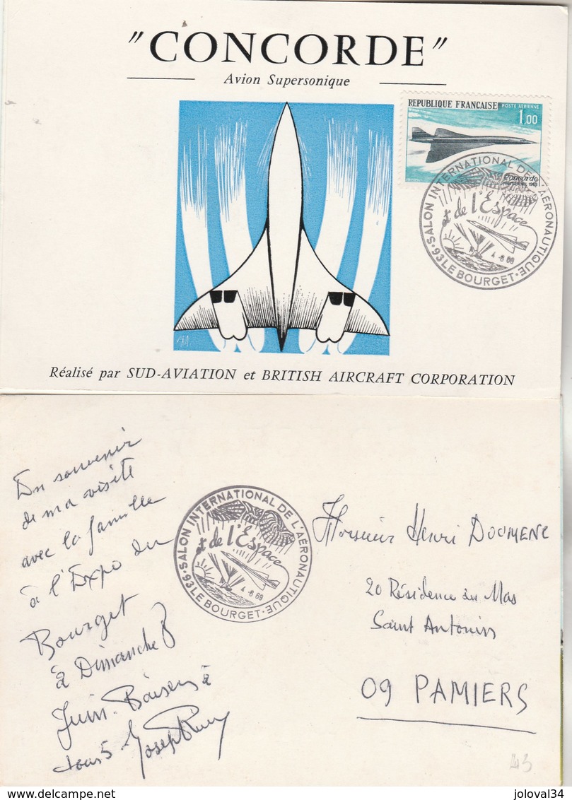 Avion Supersonique CONCORDE Carte Souvenir émise Par Sud Aviation Et BAC Cachet Salon Bourget 4/6/1969 Pamiers Ariège - Concorde