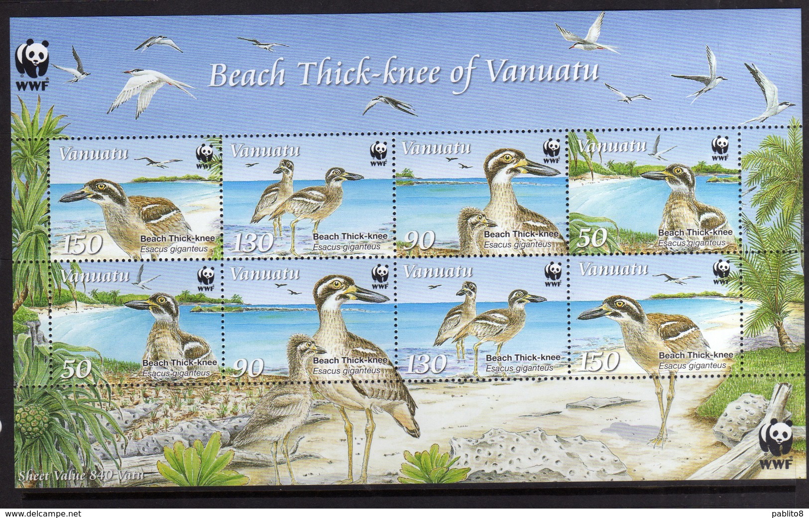 VANUATU 2009 WWF BIRD FAUNA AVICOLA FAUNE BEACH TRICK-KNEE BIRDS UCCELLI BLOCCK SHEET BLOCCO FOGLIETTO MNH - Vanuatu (1980-...)