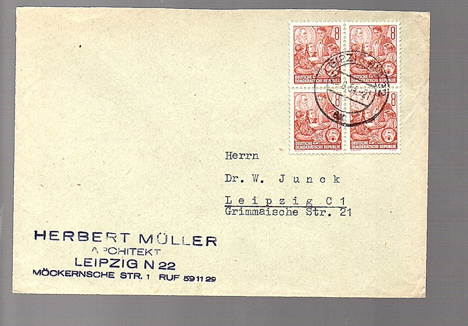 32 Pfennig 1954 Herbert Müller Archiitekt Möckernsche Strasse 1 Leipzig (365) - Brieven En Documenten